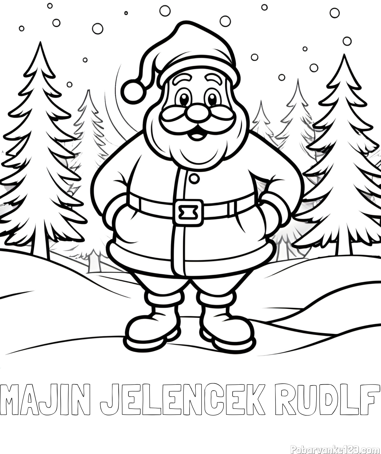 Pobarvanka imena MAJIN JELENČEK RUDLF in pobarvanka Božička v gozdu
