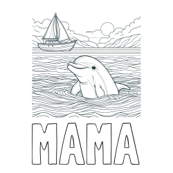 Online izdelana pobarvanka - Pobarvanka imena MAMA in pobarvanka delfina v morju ter jadrnice