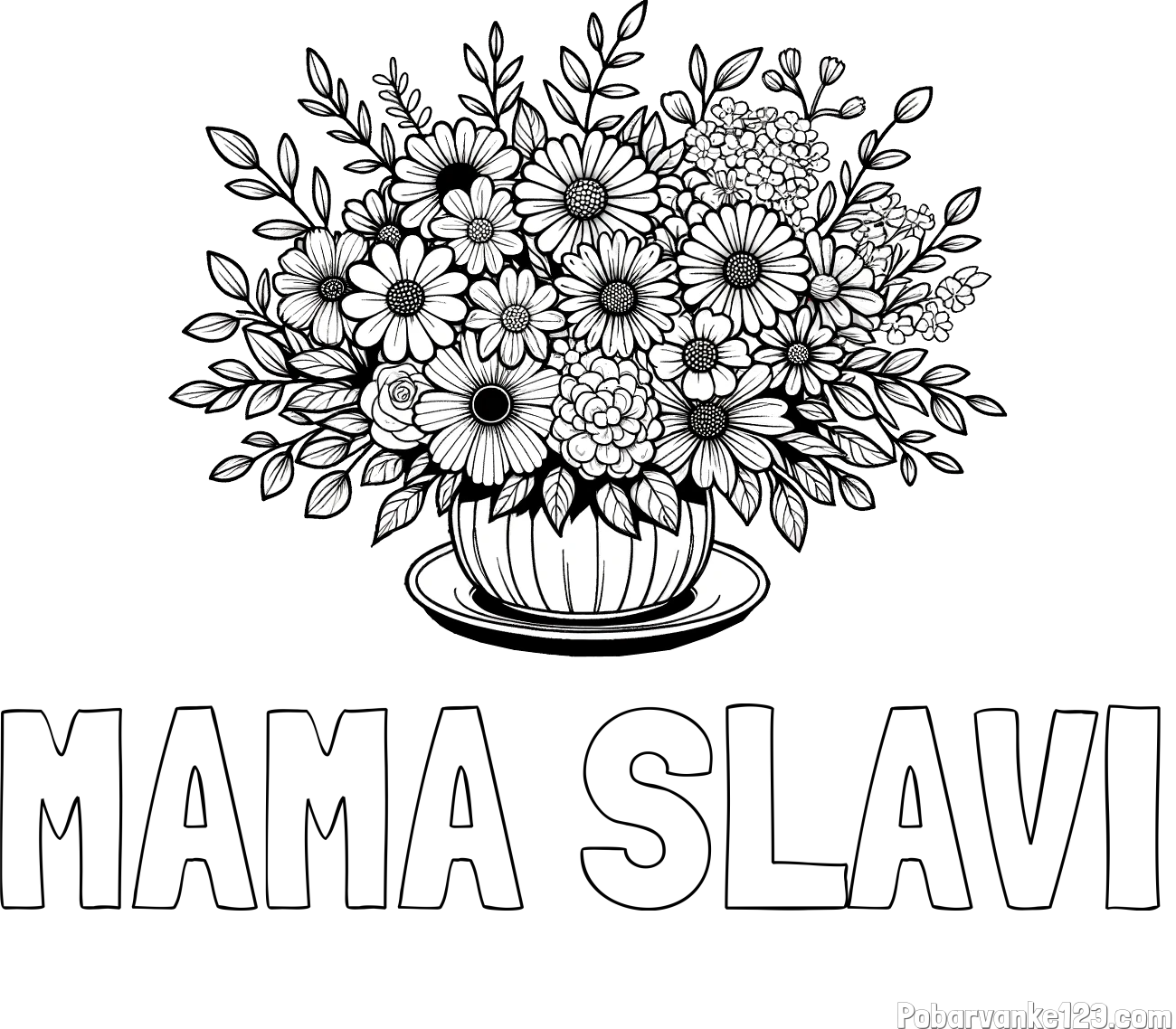 Pobarvanka imena MAMA SLAVI in pobarvanka velikega šopka rož