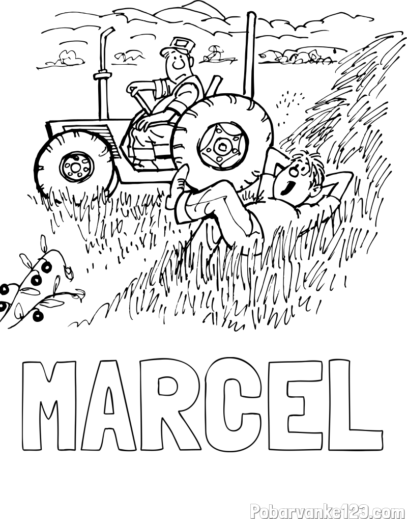 Pobarvanka imena MARCEL in pobarvanka traktor