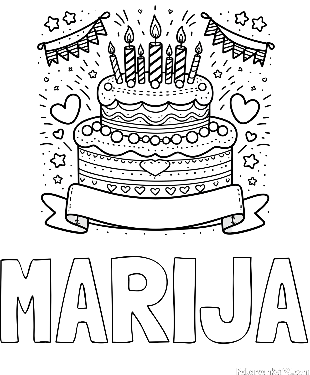 Pobarvanka imena MARIJA in pobarvanka velike torte za rojstni dan