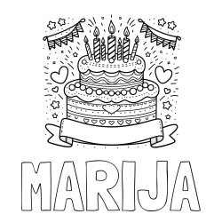 Online izdelana pobarvanka - Pobarvanka imena MARIJA in pobarvanka velike torte za rojstni dan
