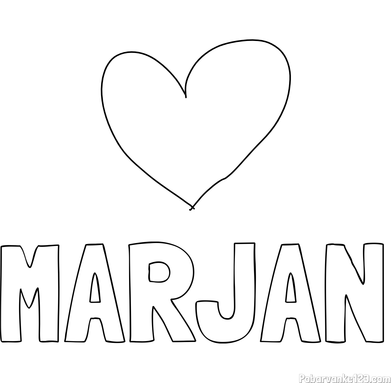 Pobarvanka imena MARJAN in srček