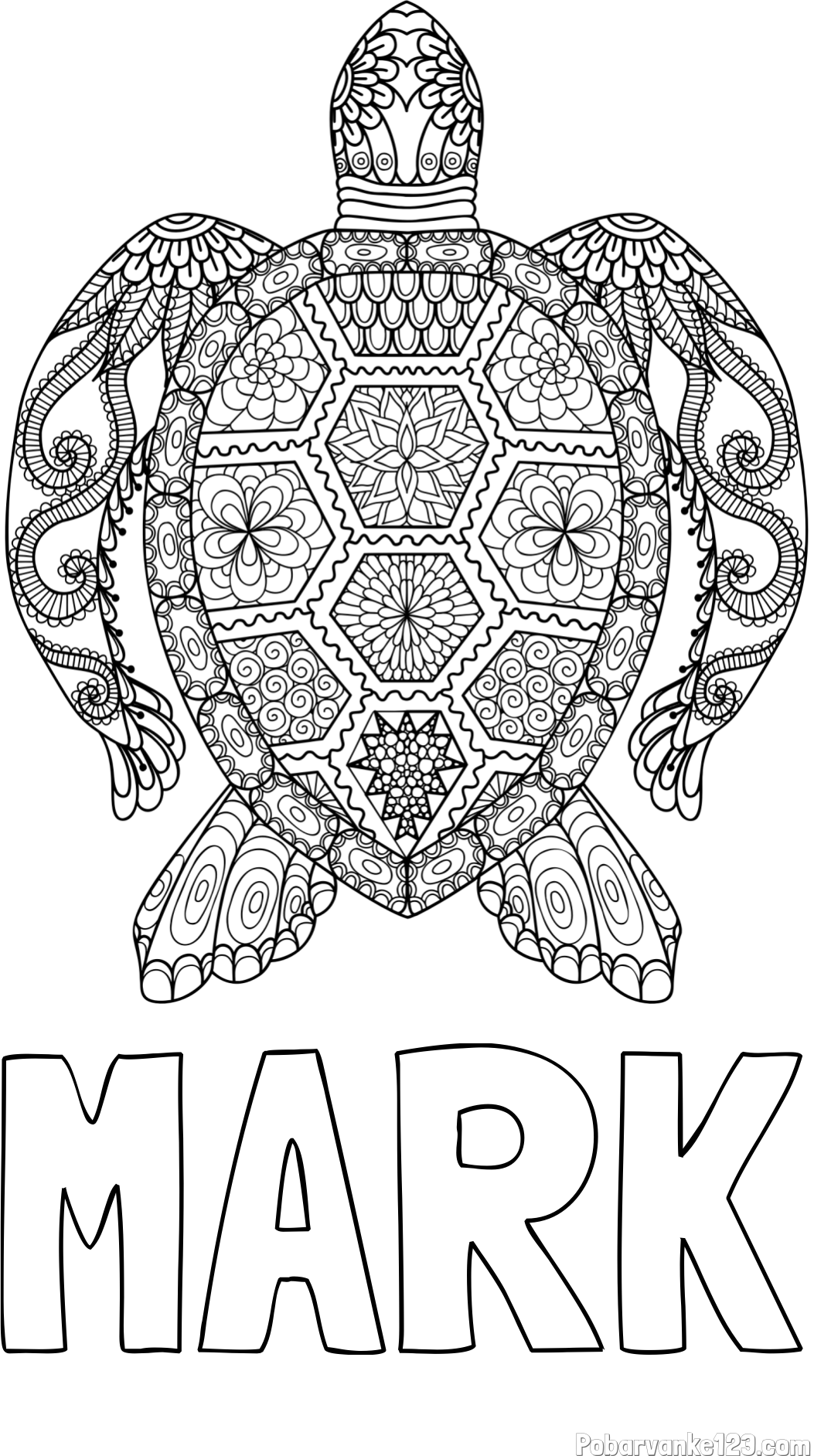 Pobarvanka imena MARK in pobarvanka želve - mandale