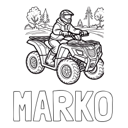 Online izdelana pobarvanka - Pobarvanka imena MARKO in pobarvanka motorista na štirikolesniku