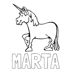 Online izdelana pobarvanka - Pobarvanka imena MARTA in pobarvanka veselega samoroga