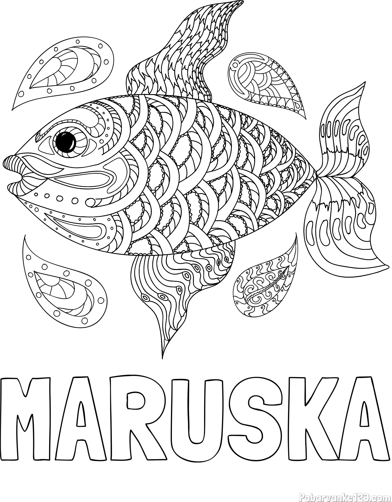 Pobarvanka imena MARUŠKA in pobarvanka pisane ribe