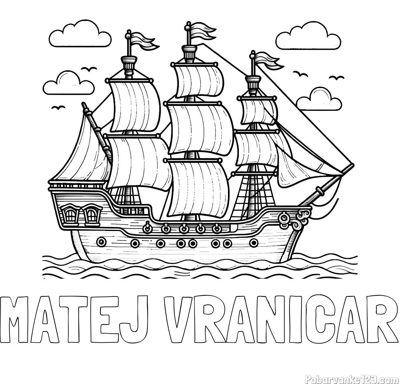 Pobarvanka imena MATEJ VRANIČAR in pobarvanka stare gusarske ladje