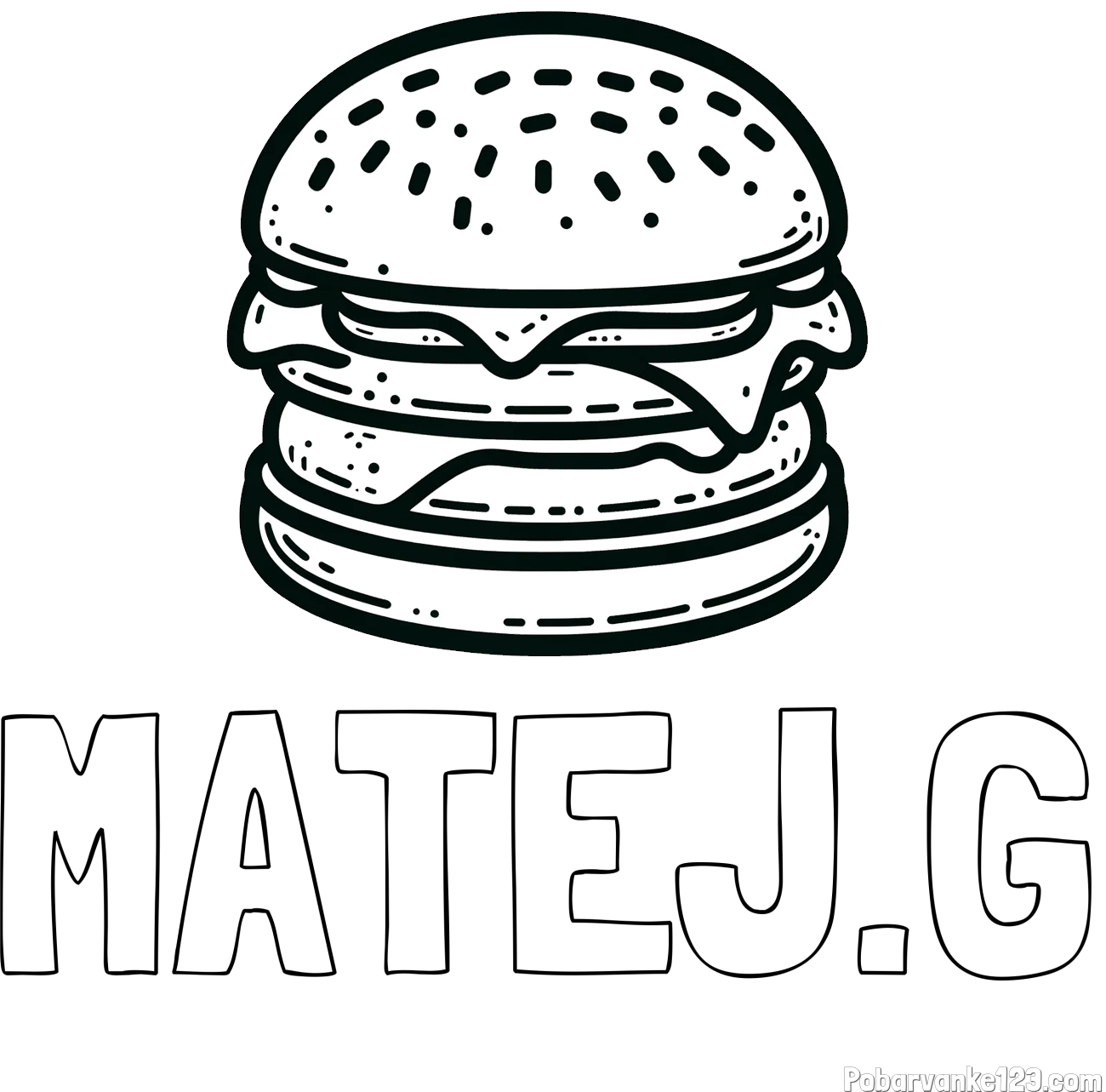 Pobarvanka imena MATEJ.G in preprosta pobarvanka hamburgerja