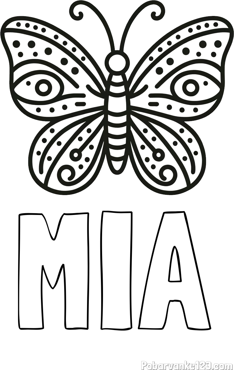 Pobarvanka imena MIA in preprosta pobarvanka metulja