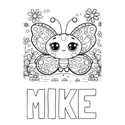 Online izdelana pobarvanka - Pobarvanka imena MIKE in pobarvanka ljubkega metuljčka