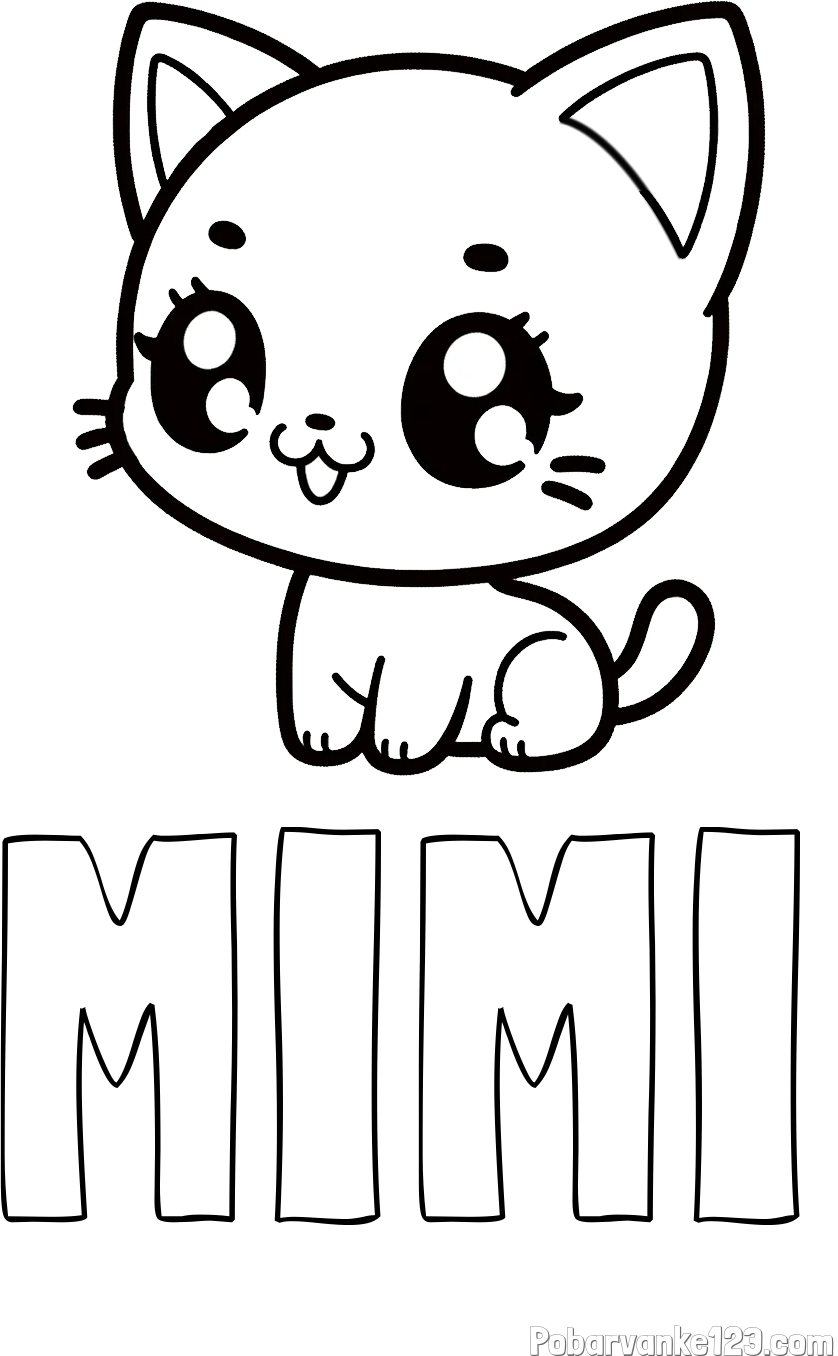 Pobarvanka imena MIMI in pobarvnaka ljubke muce v anime slogu