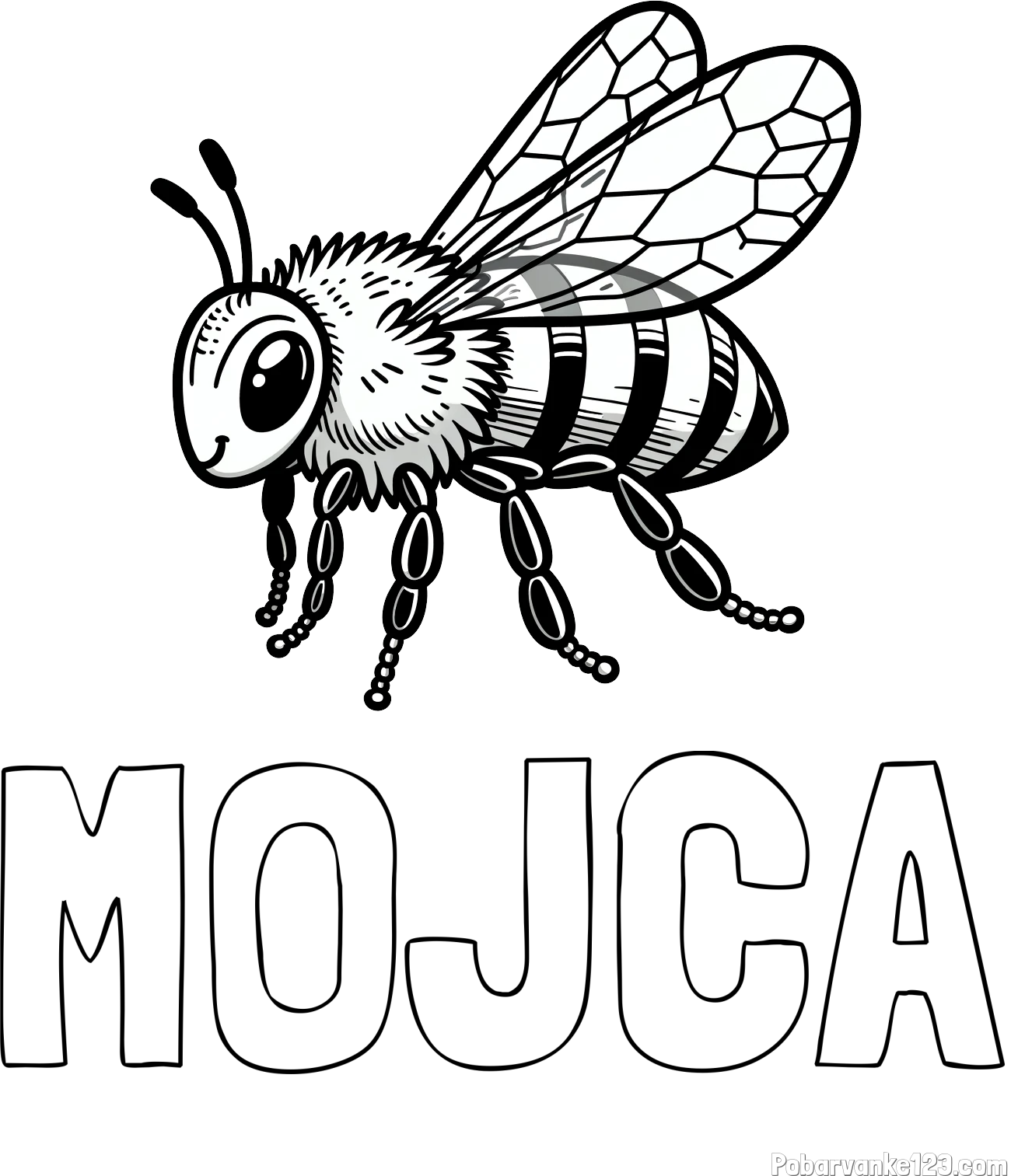 Pobarvanka imena MOJCA in otroška pobarvanka čebele (realistična)