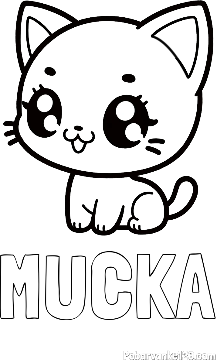 Pobarvanka imena MUCKA in pobarvnaka ljubke muce v anime slogu