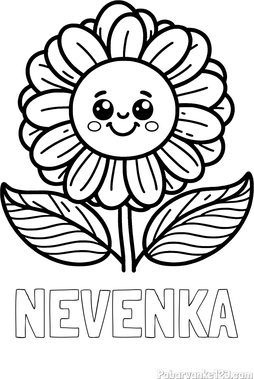Pobarvanka imena NEVENKA in pobarvanka ljubke in nasmejane rože