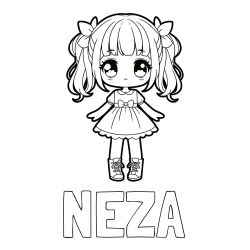 Online izdelana pobarvanka - Pobarvanka imena NEŽA in pobarvanka anime punčke