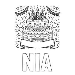 Online izdelana pobarvanka - Pobarvanka imena NIA in pobarvanka velike torte za rojstni dan