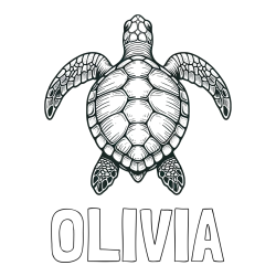 Online izdelana pobarvanka - Pobarvanka imena OLIVIA in enostavna pobarvanka želve