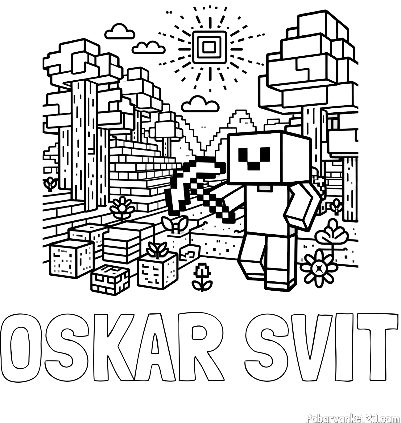 Pobarvanka imena OSKAR SVIT in pobarvanka Minecraft sveta
