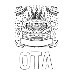 Online izdelana pobarvanka - Pobarvanka imena OTA in pobarvanka velike torte za rojstni dan