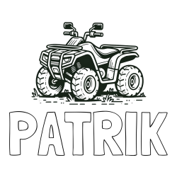 Online izdelana pobarvanka - Pobarvanka imena PATRIK in pobarvanka štirikolesnika