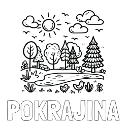 Online izdelana pobarvanka - Pobarvanka imena POKRAJINA in preprosta otroška pobarvanka narave