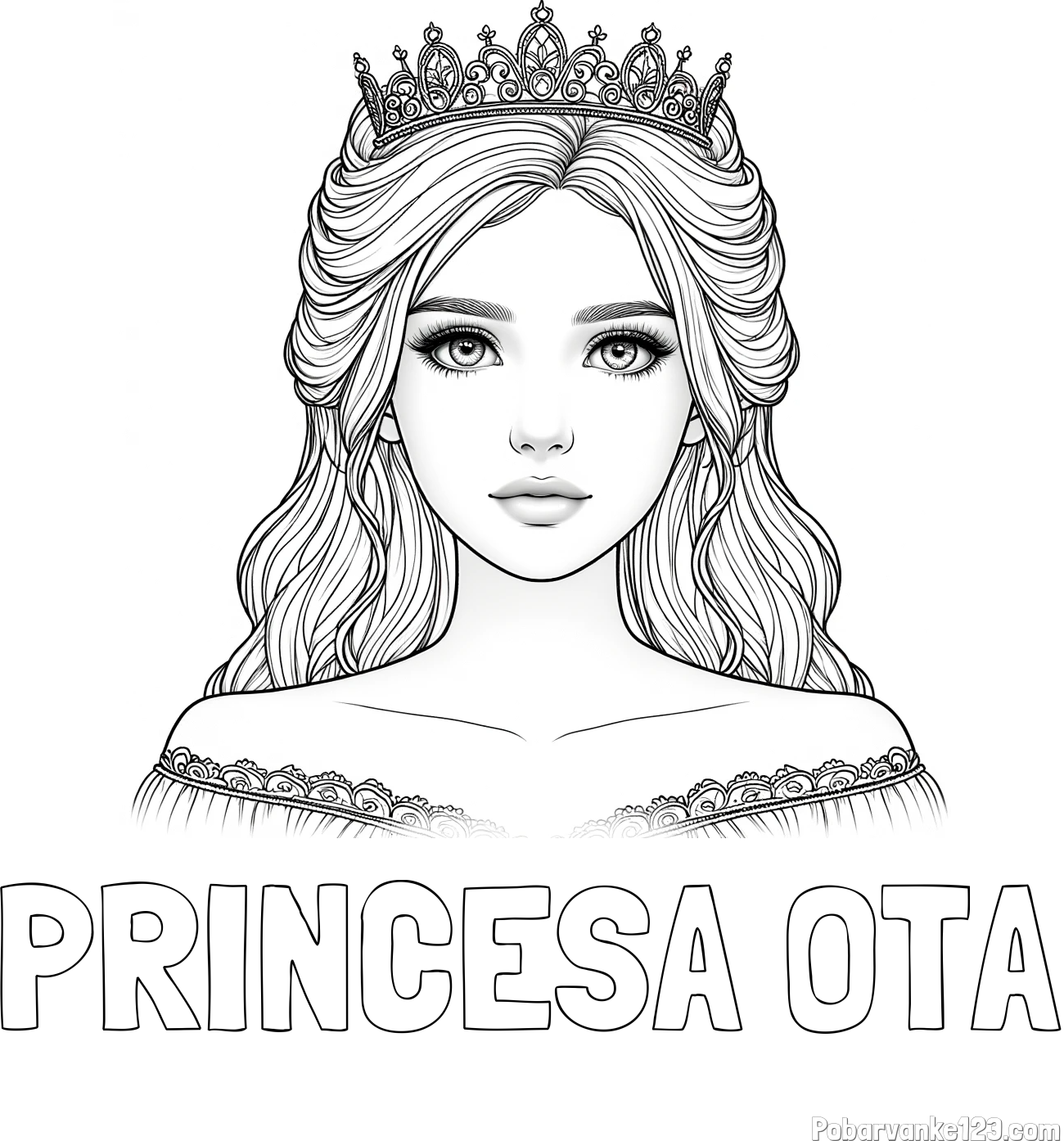 Pobarvanka imena PRINCESA OTA in pobarvanka prikupne princeske s čudovitimi očmi