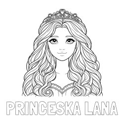 Online izdelana pobarvanka - Pobarvanka imena PRINCESKA LANA in pobarvanka ljubke princese z bujnimi lasmi
