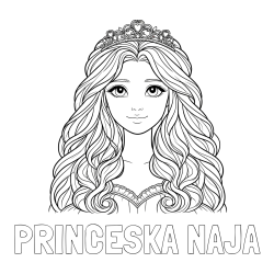 Online izdelana pobarvanka - Pobarvanka imena PRINCESKA NAJA in pobarvanka ljubke princese z bujnimi lasmi