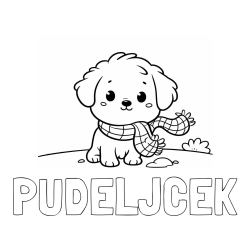 Online izdelana pobarvanka - Pobarvanka imena PUDELJČEK in pobarvanka prikupnega psička