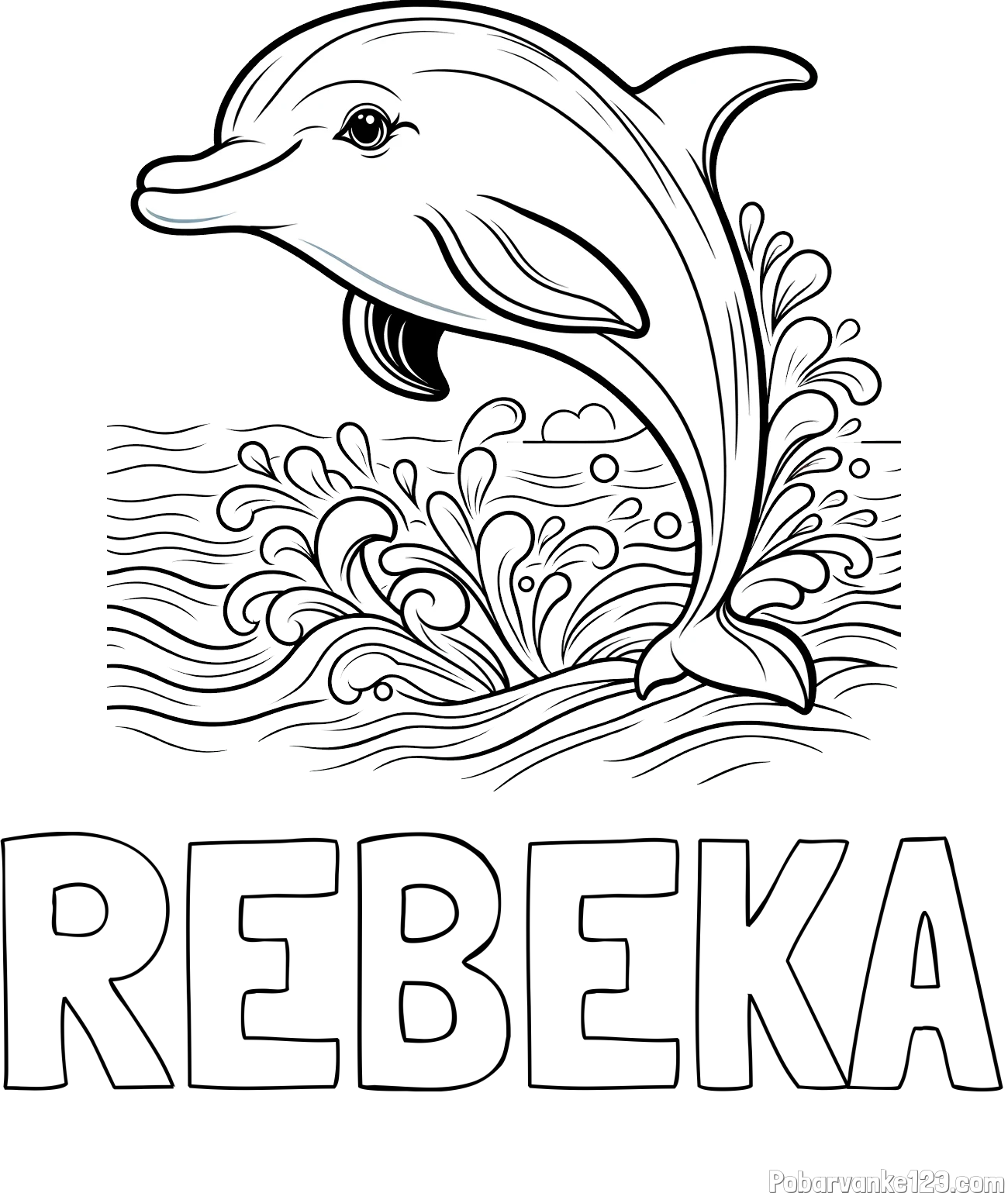 Pobarvanka imena REBEKA in pobarvanka ljubkega delfina