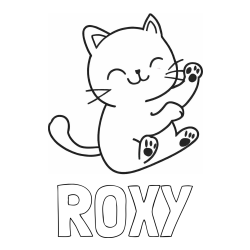 Online izdelana pobarvanka - Pobarvanka imena ROXY in pobarvanka razigranega mucka