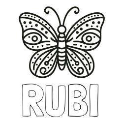 Online izdelana pobarvanka - Pobarvanka imena RUBI in preprosta pobarvanka metulja