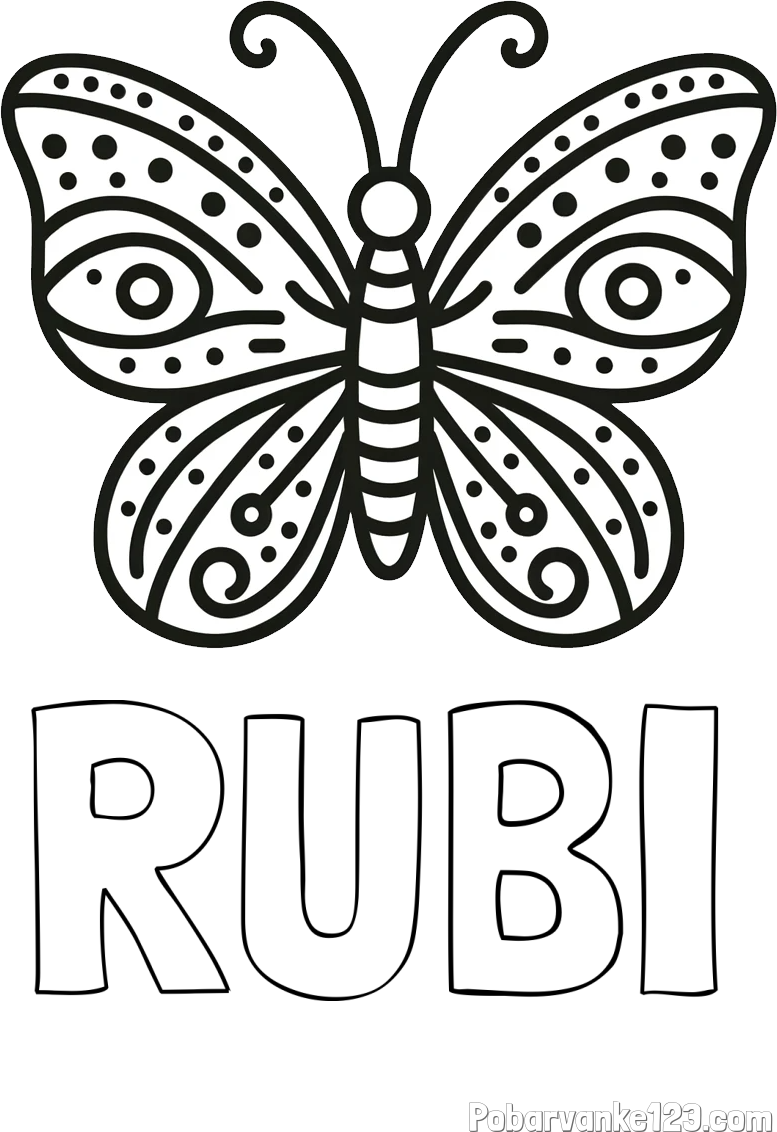 Pobarvanka imena RUBI in preprosta pobarvanka metulja