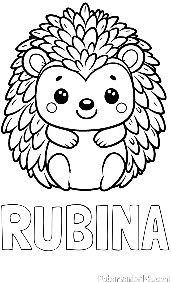 Pobarvanka imena RUBINA in pobarvanka prikupnega ježa