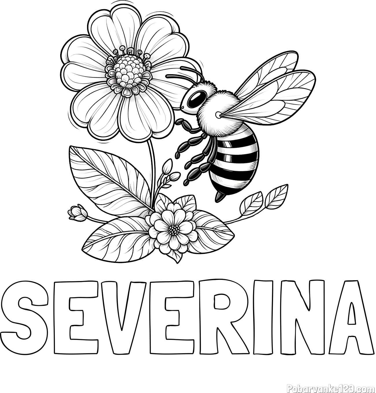 Pobarvanka imena SEVERINA in otroška pobarvanka čebelice in rožice