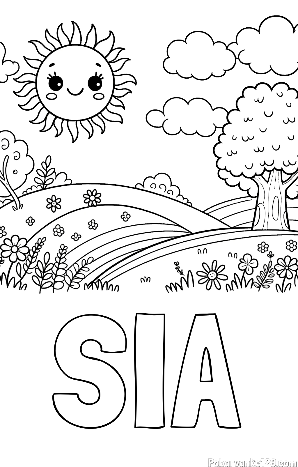 Pobarvanka imena SIA in otroška pobarvanka narave