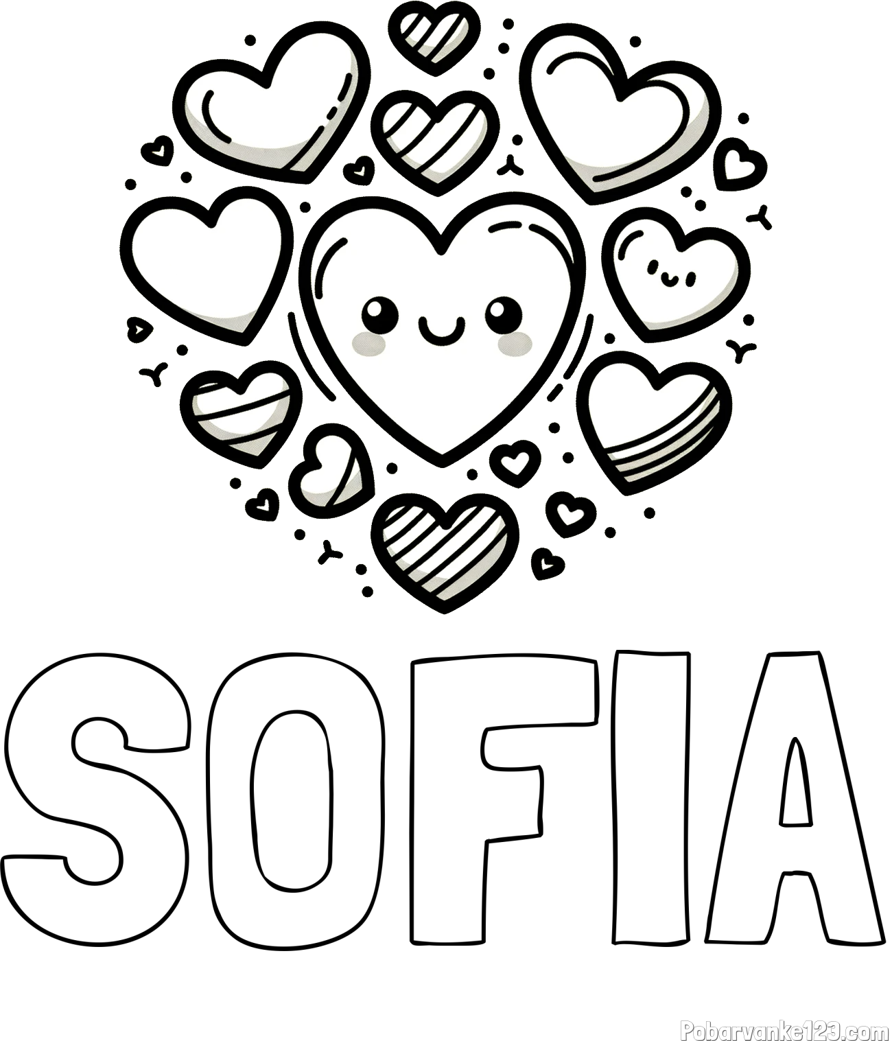Pobarvanka imena SOFIA in pobarvanka srčkov