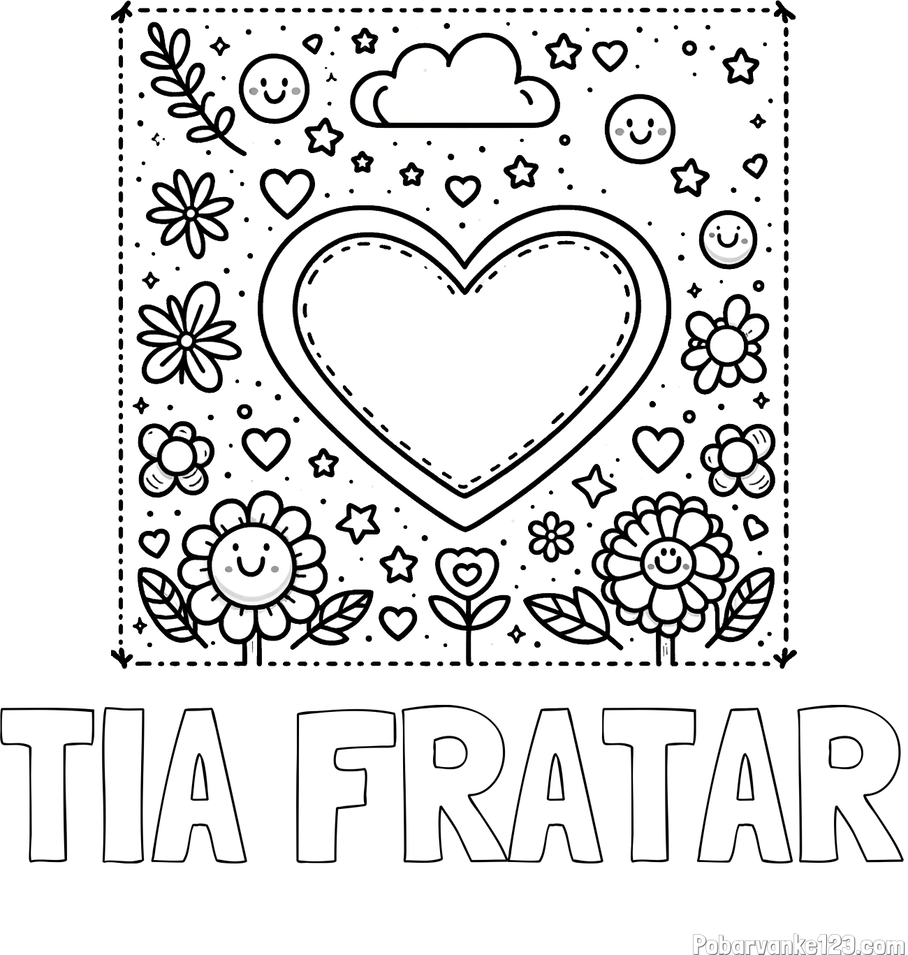 Pobarvanka imena TIA FRATAR in pobarvanka srčka ter rožic