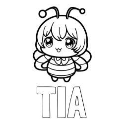Online izdelana pobarvanka - Pobarvanka imena TIA in pobarvanka čebelice v stilu anime