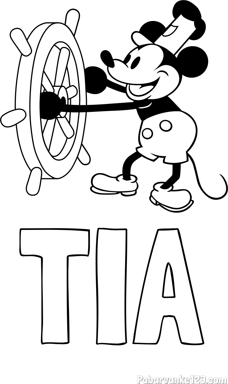 Pobarvanka imena TIA in pobarvanka Miki Miške (Mickey Mouse)