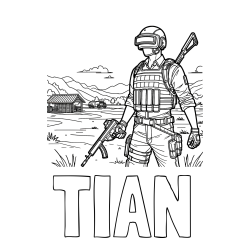 Online izdelana pobarvanka - Pobarvanka imena TIAN in otroška PUBG pobarvanka