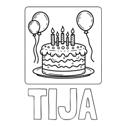 Online izdelana pobarvanka - Pobarvanka imena TIJA in pobarvanka torte za 5. rojstni dan