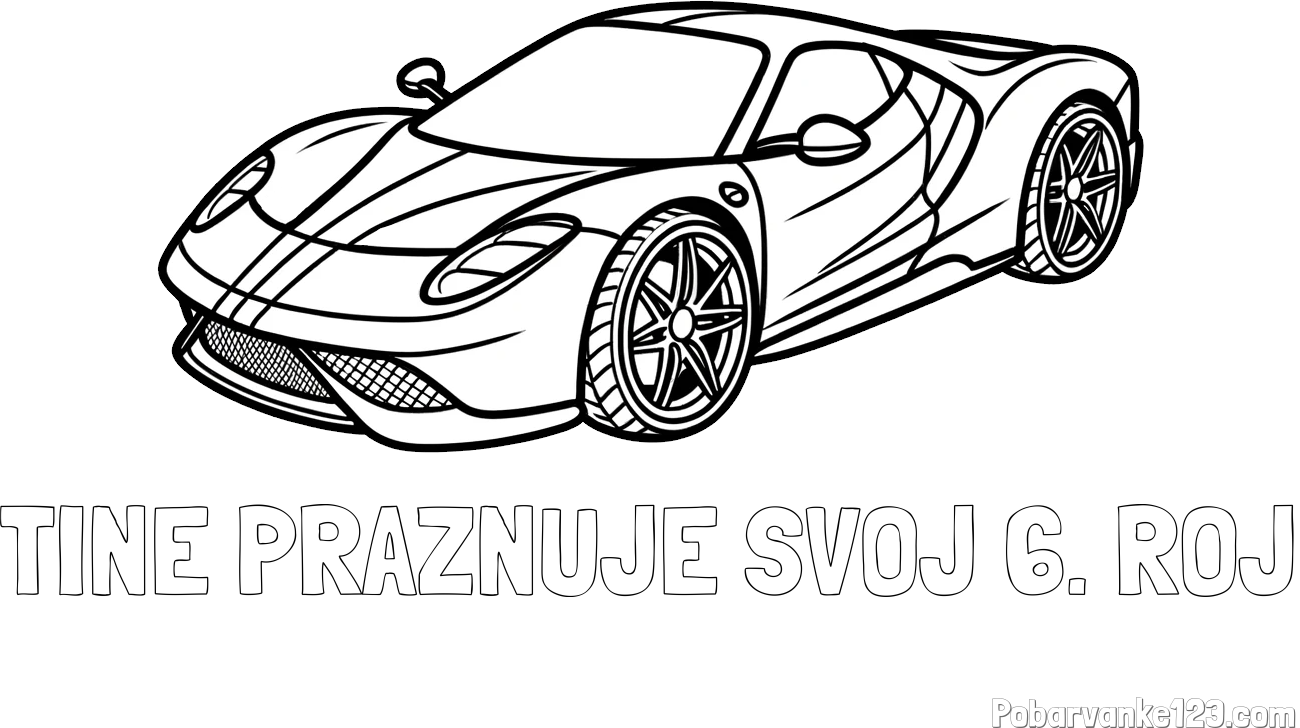 Pobarvanka imena TINE PRAZNUJE SVOJ 6. ROJ in pobarvanka dirkalnega avtomobila