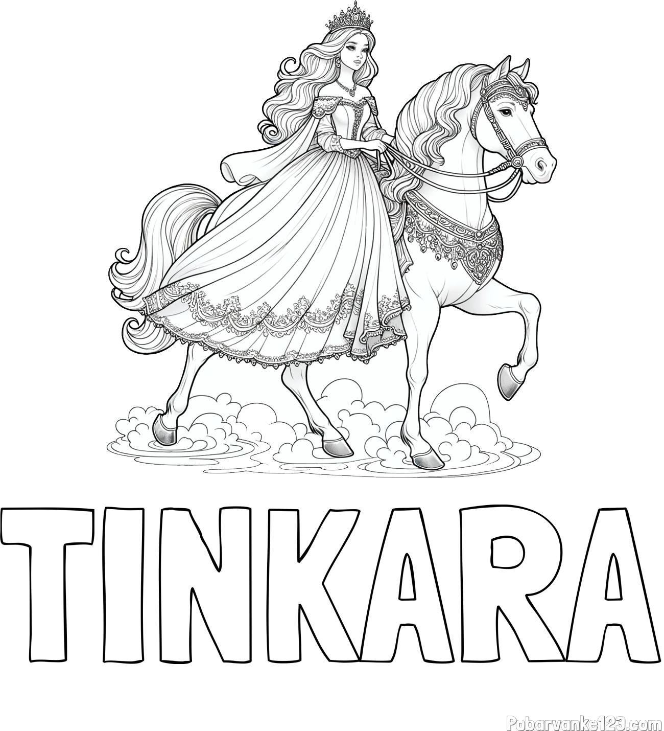 Pobarvanka imena TINKARA in pobarvanka princese na konju