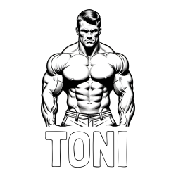 Online izdelana pobarvanka - Pobarvanka imena TONI in pobarvanka bodybuilder-ja