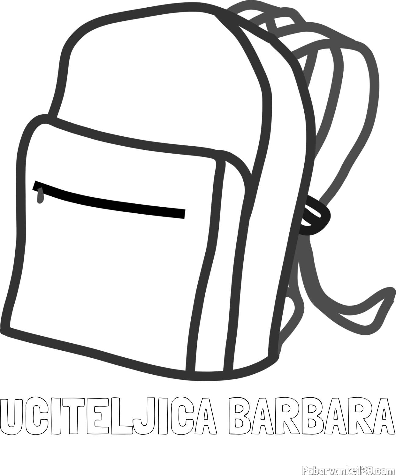 Pobarvanka imena UČITELJICA BARBARA in pobarvanka šolskega nahrbtnika