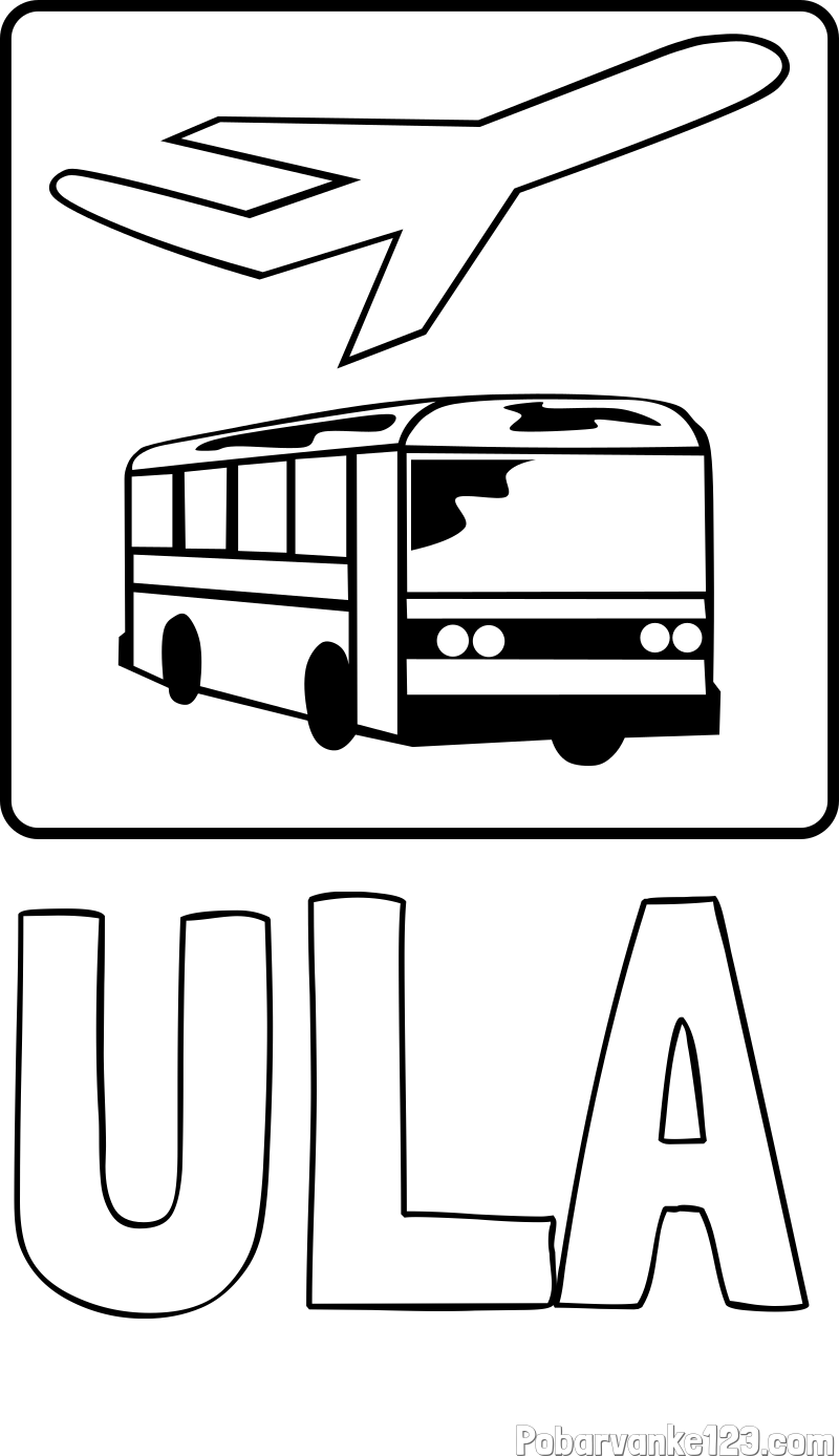 Pobarvanka imena ULA in avtobus in letalo