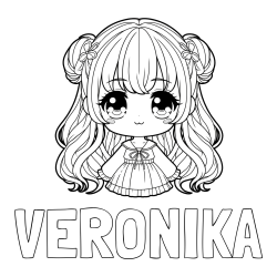 Online izdelana pobarvanka - Pobarvanka imena VERONIKA in pobarvanka prikupne punčke v anime slogu