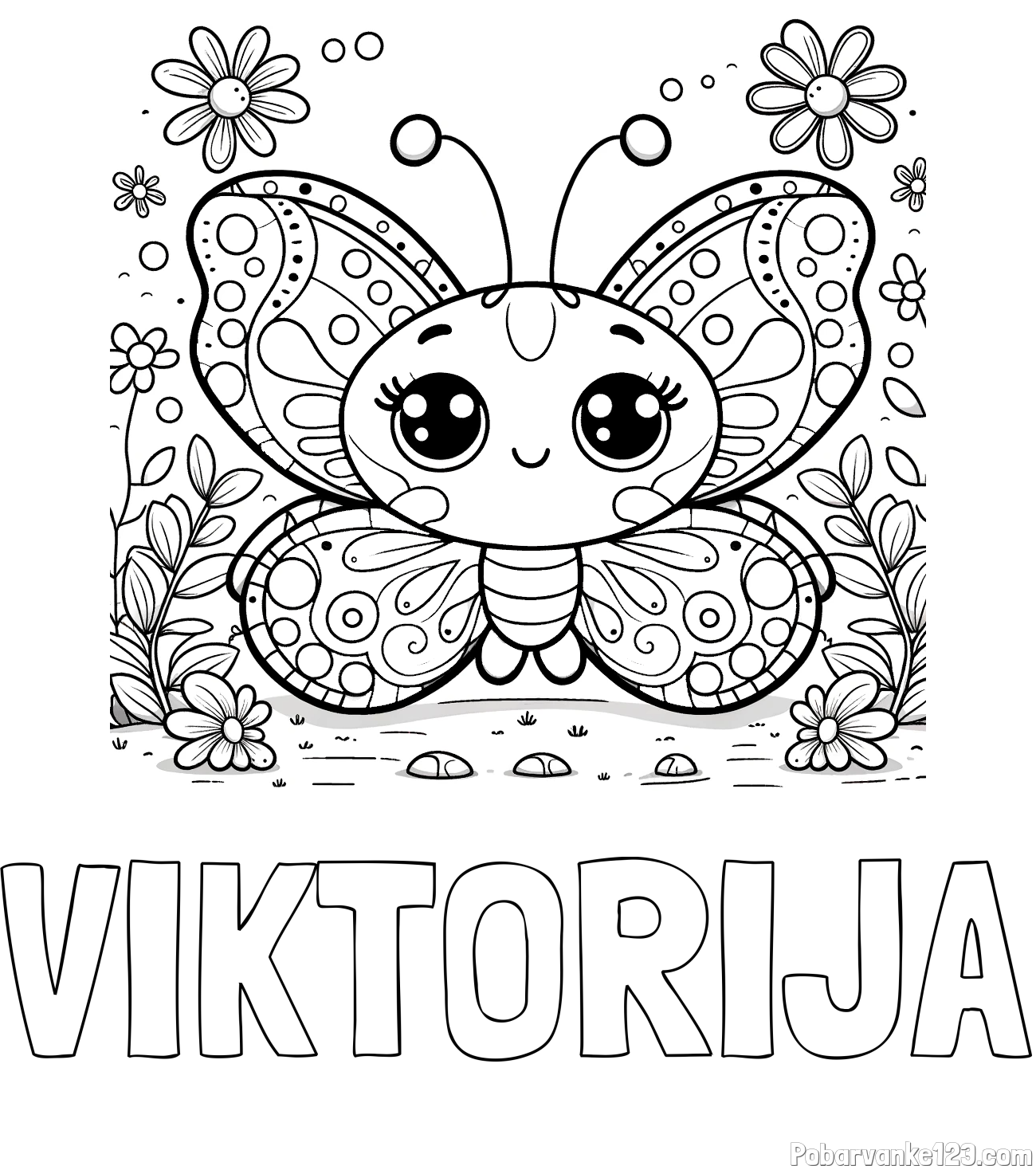 Pobarvanka imena VIKTORIJA in pobarvanka ljubkega metuljčka